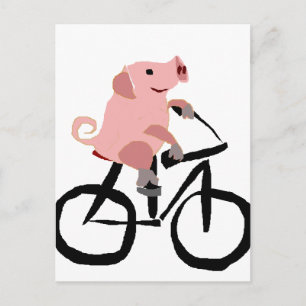 Carte Postale Bicyclette pour équitation de cochon rose amusant
