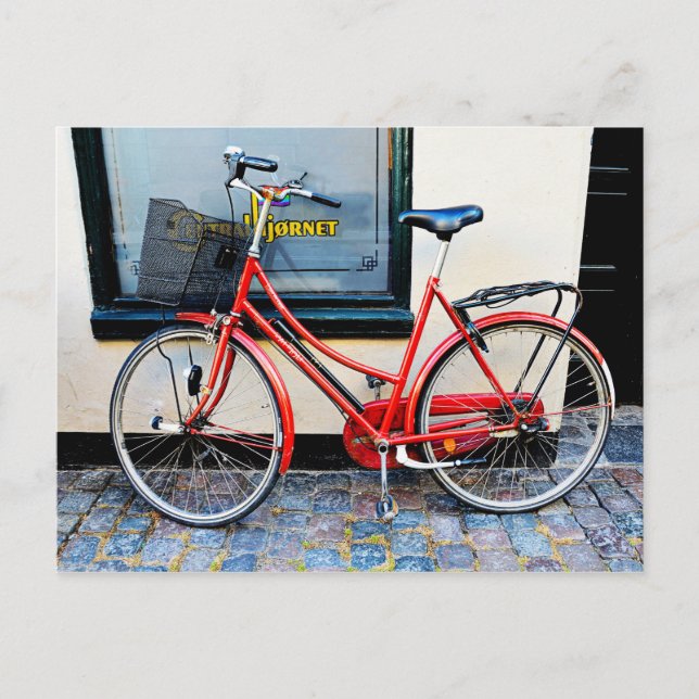 Carte Postale Bicyclette rouge, Copenhague, Danemark (Devant)