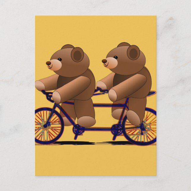 Carte Postale Bicyclette Tandem, Teddy Bear Print (Devant)