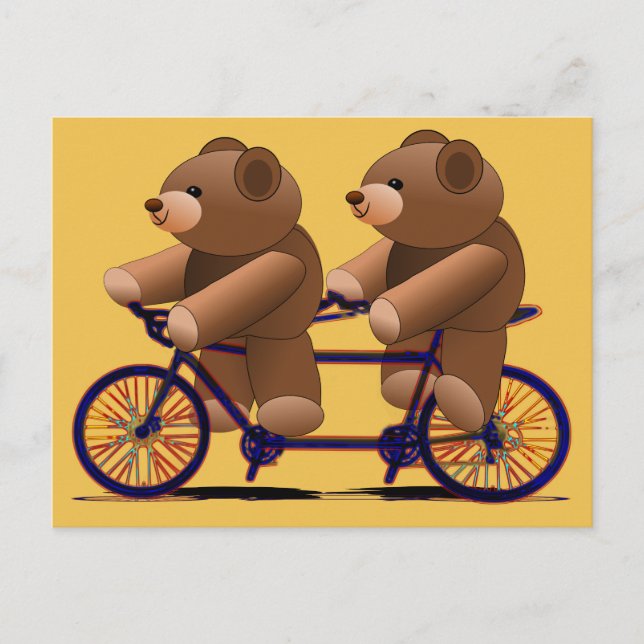 Carte Postale Bicyclette Tandem, Teddy Bear Print (Devant)