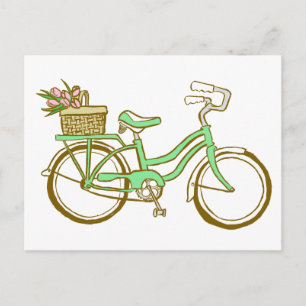 Carte Postale Bicyclette verte avec tulipes