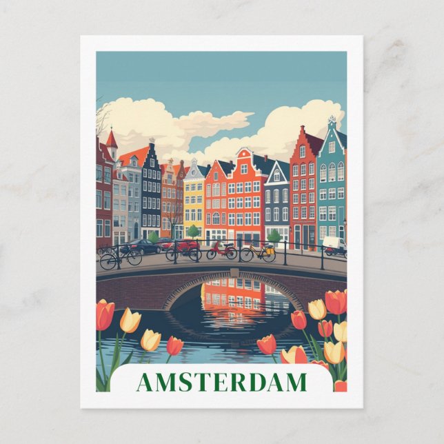 Carte Postale Bicyclettes de voyage Amsterdam Pays-Bas Retro (Devant)