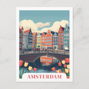 Carte Postale Bicyclettes de voyage Amsterdam Pays-Bas Retro