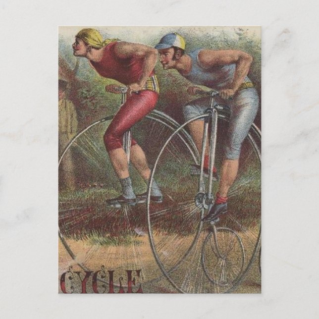 Carte Postale Bicyclettes victoriennes haute roue (Devant)