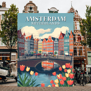 Carte Postale Bicyclettes Vintage voyage Amsterdam Pays-Bas