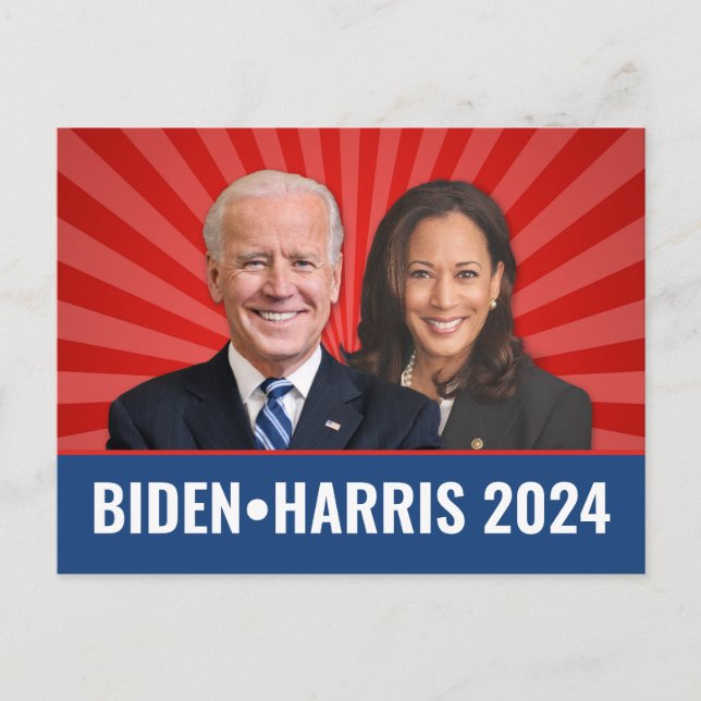 Carte Postale Biden Harris Photo - 2024 étoile - Bleu Bleu Blanc (Devant)