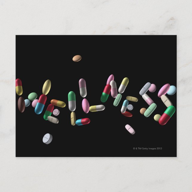 Carte Postale 'BIEN-ÊTRE' écrit avec pilules (Devant)