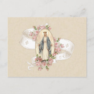 Carte Postale Bienheureuse Vierge Marie Rose Vintage religieuse