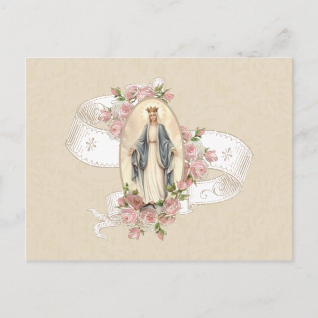 Carte Postale Bienheureuse Vierge Marie Rose Vintage religieuse (Devant)