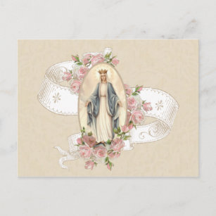 Carte Postale Bienheureuse Vierge Marie Rose Vintage religieuse