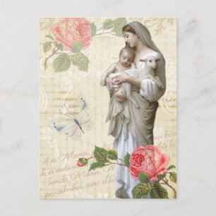 Carte Postale Bienheureuse Vierge Marie Roses Religieux Vintage