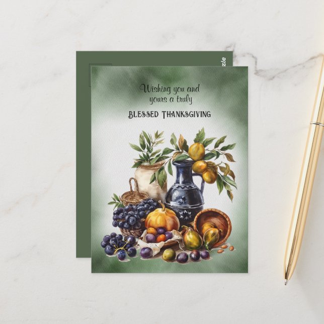 Carte Postale Bienheureux Vins d'Action de grâce et boeufs de fr (Devant/Arrière en situation)