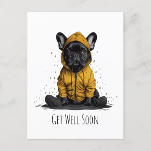 Carte Postale Bientôt mieux Bouledogue français portant un imper