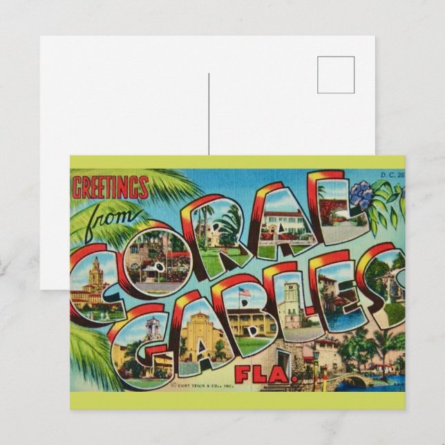 Carte Postale Bienvenue à Coral Gables Floride (Devant / Derrière)