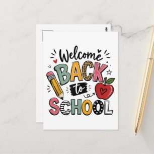 Carte Postale Bienvenue à l'école Enseignant Élève Premier Jour