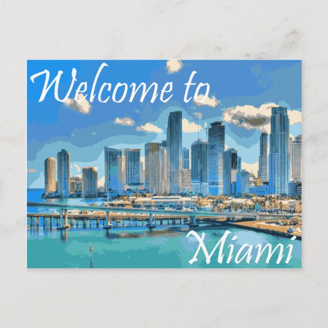Carte Postale Bienvenue à Miami English Paint Effet Image (Devant)