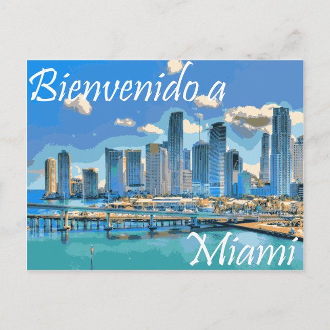 Carte Postale Bienvenue à Miami Espagne Peinture Effet Image (Devant)