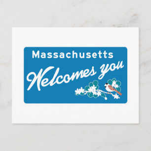 Carte Postale Bienvenue au Massachusetts - Panneau routier USA