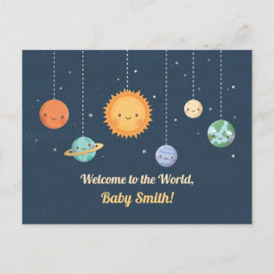 Carte Postale Bienvenue Baby au monde Soleil et Planètes Espace