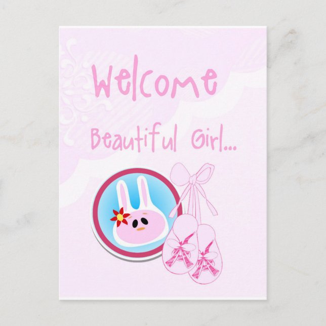 Carte Postale Bienvenue Beautify Girl Rose sur Anniversaire Blan (Devant)