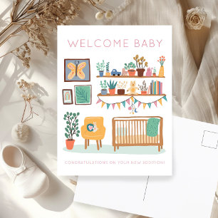 Carte Postale BIENVENUE BÉBÉ Douce nurserie Neutre Félicitations