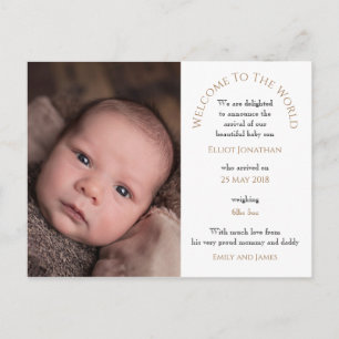 Carte Postale Bienvenue dans le monde Baby Boy Photo Typographie