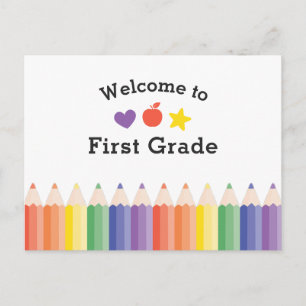 Carte Postale Bienvenue en première année personnalisée et color