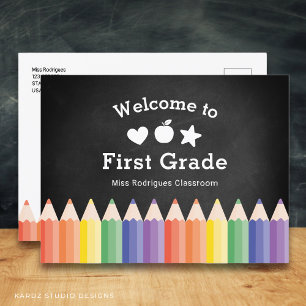 Carte Postale Bienvenue personnalisée de l'enseignant en premièr