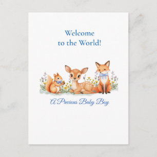 Carte Postale Bienvenue Petit Garçon Animaux de la Forêt Cerf Re