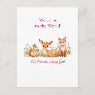 Carte Postale Bienvenue Petite Fille Animaux de la Forêt Cerf Re