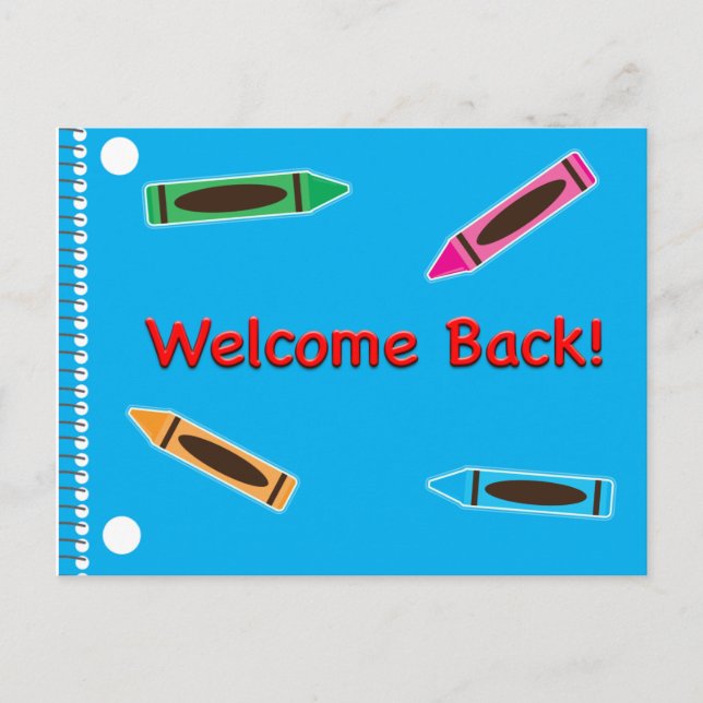 Carte Postale Bienvenue Retour à l'école Carnets Crayons (Devant)