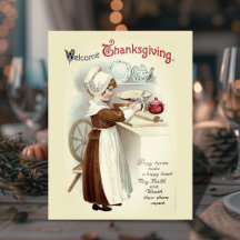 Bienvenue Thanksgiving Vintage Pilgrim Girl