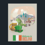 Carte Postale Bienvenue vintage en Irlande europe irish dublin<br><div class="desc">vintage,  rétro,  voyage,  moderne,  aquarelle,  classique,  bienvenue à,  Irlande,  europe,  dublin, </div>