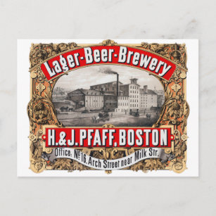 Carte Postale Bière vintage H & J Pfaff Boston Brasserie