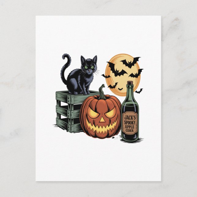 Carte Postale Bières de chat de citrouille Halloween (Devant)