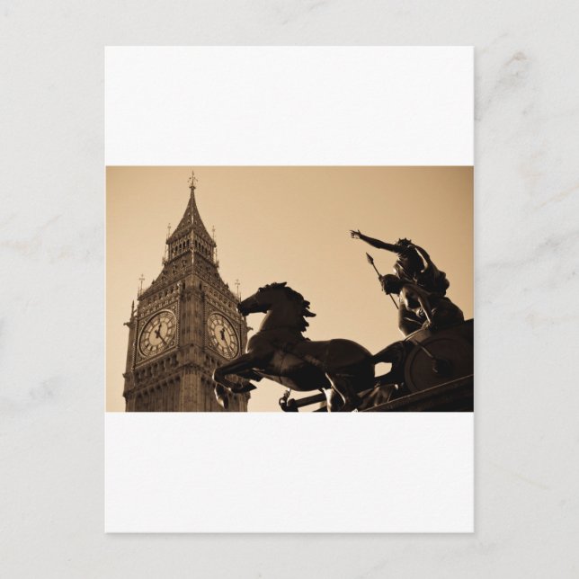 Carte Postale Big Ben et statue de Boudicca tons sépia (Devant)