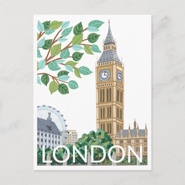 Carte Postale Big Ben Illustration de Voyage à Londres (Devant)