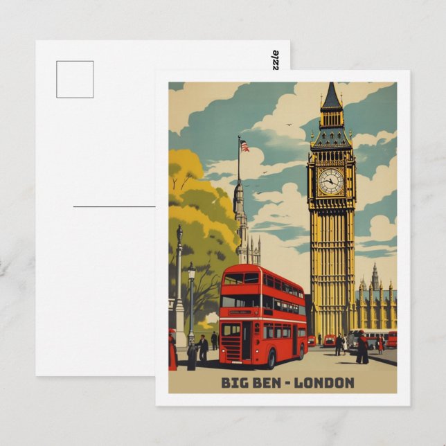Carte Postale Big Ben London Célèbre Vintage voyage Place (Devant / Derrière)