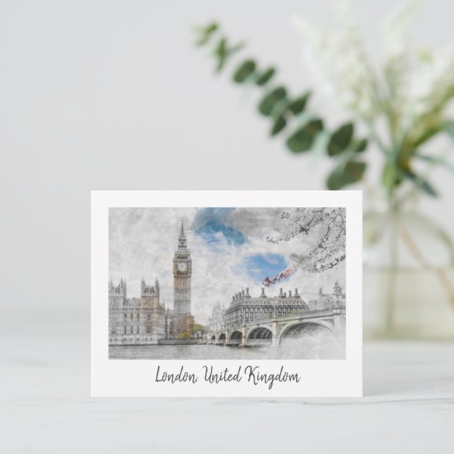 Carte Postale Big Ben London - Illustration Vintage voyage (Debout devant)