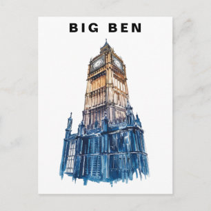 Carte Postale Big Ben Londres Royaume-Uni Voyage Aquarelle