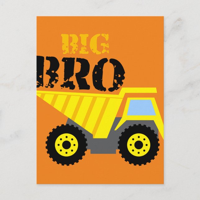 Carte Postale Big Bro Construction Camion à vidange jaune (Devant)