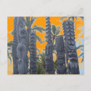 Carte Postale Big Island tiki statues tropical coucher de soleil