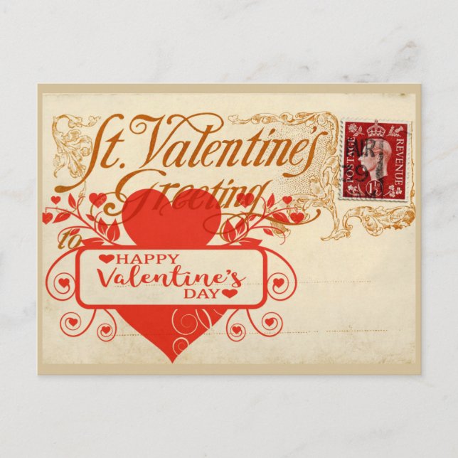 Carte postale Big Red Heart Vintage Valentine (Devant)