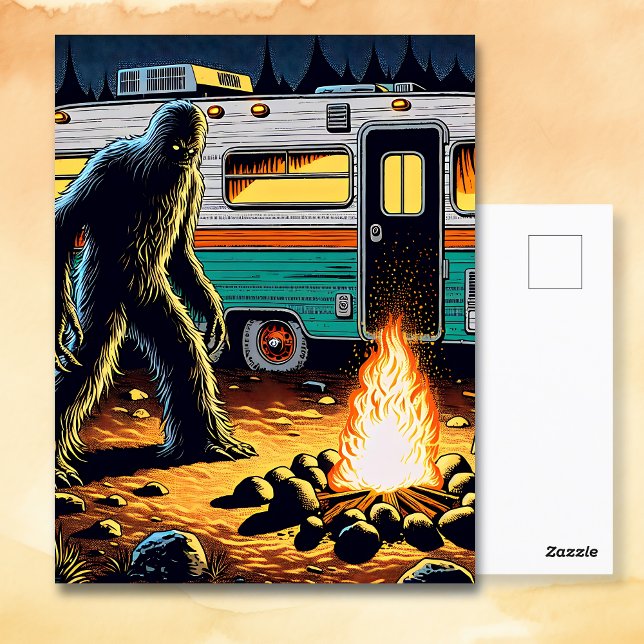 Carte Postale Bigfoot à Campfire et Retro Rv (Créateur téléchargé)