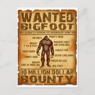 Carte Postale Bigfoot Bounty Poster Recherché de 10 millions de