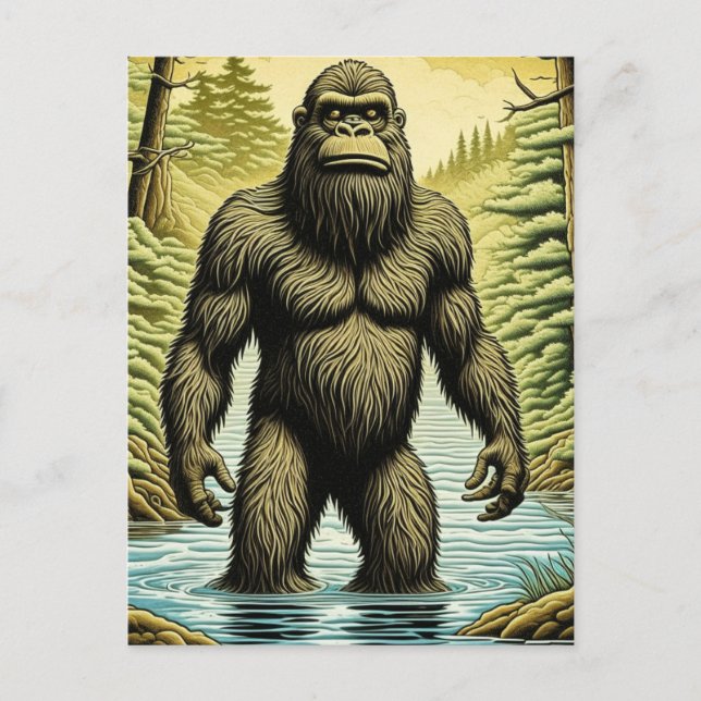 Carte Postale Bigfoot debout dans le dessin sur l'eau (Devant)