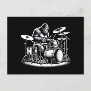 Carte Postale Bigfoot Drummer Sasquatch Jouer Drums Musicien B