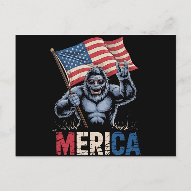 Carte Postale Bigfoot Merica Rock drapeau américain patriotique (Devant)