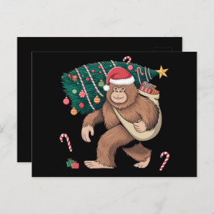 Carte Postale Bigfoot Noël Arbre Lumières Noël Sasquatatch Amour