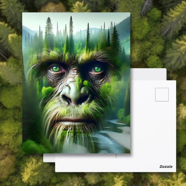 Carte Postale Bigfoot Sasquatch Double exposition avec forêt (Créateur téléchargé)